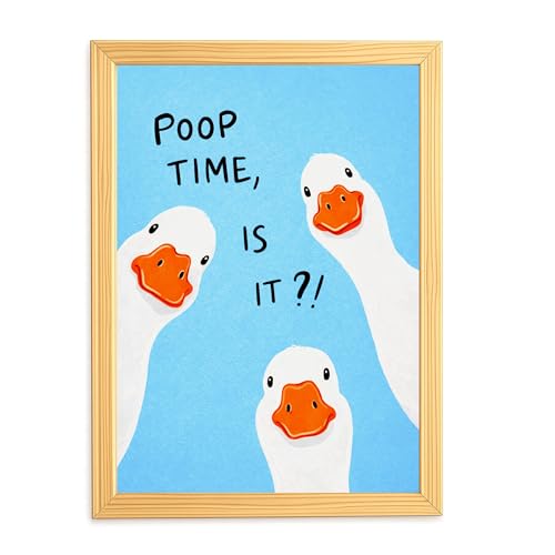 Image of Mira Mest Framed Bathroom Wall Decor | Funny Quotes & Cute Animal Art Prints | Quirky Toilet Signs & Guest Bath Decorations | Minimalist Black & White Washroom Signs | Ready to Hang Toilet Humor for Home & Powder Room (Poop Time)