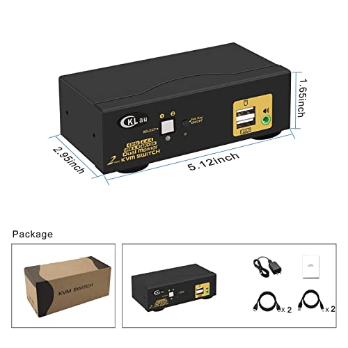 Cklau 2 Port Dual Monitor Kvm Switch Hdmi 4K60Hz With Audio And Cables For 2 Computers Sharing Video Keyboard Mouse #TOP4