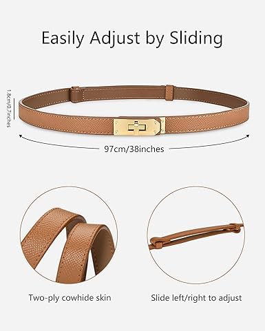 Image of Preptep 2pcs Women's Skinny Leather Belt with Adjustable Silver Turn-Lock Buckle - Ideal for Dresses, Jeans, and Coats, Black and brown