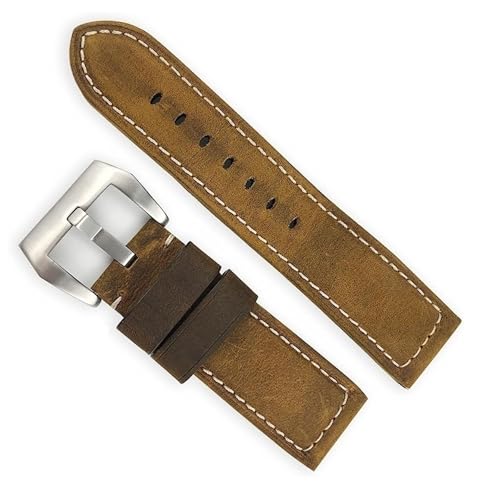 Bracelet de montre en cuir de vache jaune 24mm avec boucle d'épingle élégante