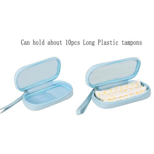 Image of Tampon Storage Bag PU Leather Tampon Organizer Bag with Zipper Handle Small Pouch for Feminine Products Portable Period Bags for Women Ladies (Light Blue)
