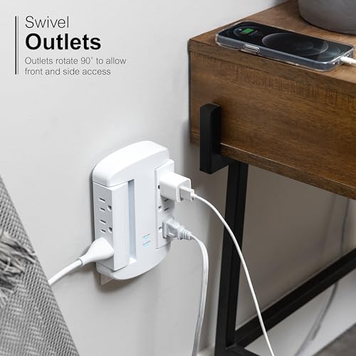 Image of GE 6-Outlet Extender, Surge Protector, Swivel Side Access, Wall Tap Adapter, 3-Prong, 980 Joules, ETL Listed, White, 81781 (Pack of 12)