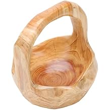 SHOWERORO Multifunctional Carved Basket Handle Root Sculpture Bowl Wooden Basket for Snack Tray Home Decor Random Style