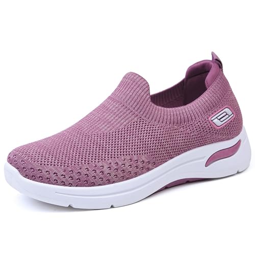 GYCF Zapatillas Deporte Slip On Mujer,Malla Zapatillas Sin Cordones Sin Manos Antideslizantes para Caminar Zapatillas Ortopédicas de Plataforma Ligeras Cómodas,Púrpura,41EU