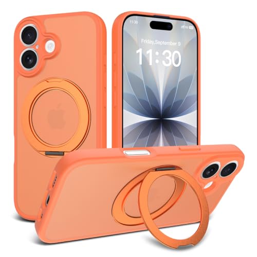 Image of Magnetic Case for iPhone 17 with Magnetic Ring Stand, [Compatible with Magsafe] [Military Grade Drop Protection] Shockproof Phone Cover for iPhone 17 Full Camera Protection 6.3 inch Orange