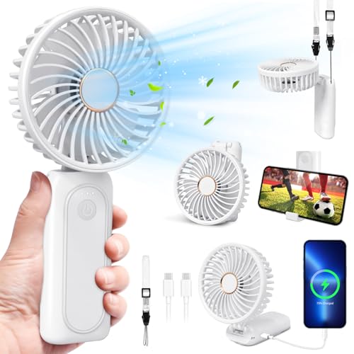 Ventilateur portable avec batterie externe, petit ventilateur USB rechargeable avec 3 vitesses, mini ventilateur de cou silencieux, ventilateur de bureau pliable réglable pour la maison et les voyages