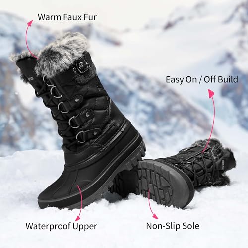 Dream Pairs Boys Girls Snow Boots Waterproof Outdoor Warm Cozy Anti-Slip Mid Calf Faux Fur Lining Insulated Winter Shoes For Little/Big Kids,Size 4 Big Kid,Black,Kriver-1 thumb #3