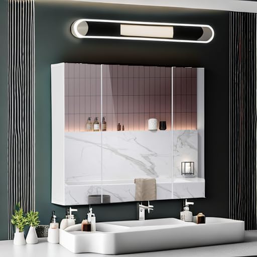 Gabinete de baño con espejo y 3 puertas 27.6x23.6 pulgadas miniatura 6
