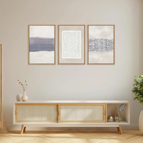 Toile bohème moderne bleu salon grand format 70x90cm triptyque chic
