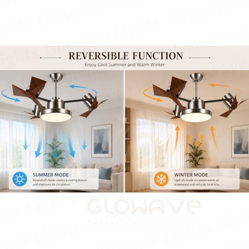 Image of Glowave Modern Antique Brass Finish Multi Head Wooden Texture 3 Blade Ceiling Fan with LED Light & Remote Control Fan for Kitchen, Cafes, Hotels, Dining, Bar - Tricolor (FI-7820 /NI)