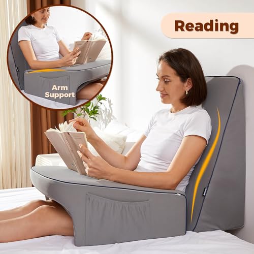 Image of cooloo8 Reading Pillow for Bed, Gaming Pillow for Lap, Petite Adults, Teens Arm Rest Pillow, Memory Foam Lap Desk Pillow for Reading, Working, Playing, Crocheting in Bed Couch(Grey)