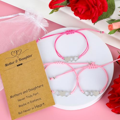 Image of EOBOH Mother's Day Gift Bracelets, Mother's Day Bracelets Adjustable Hearts Mother Daughter with Card, Love Mothers Day Gifts for Grandma Daughter Accessories