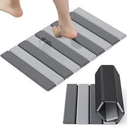 Hansburg Stone Bath Mat Foldable Diatomaceous Earth Bath Mat Non-Slip Absorbent Shower Stone Mat Quick Dry Easy Clean for Bathroom Floor Kitchen Dish Drying