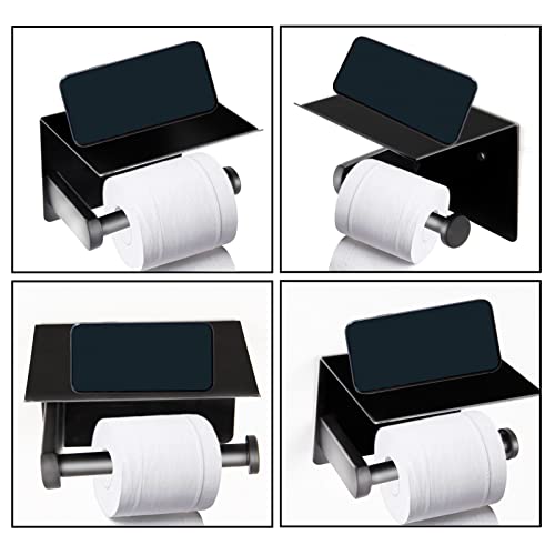 Self Adhesive Toilet Paper Holder With Phone Shelf Lvyouif Stainless Steel Matte Black Wall Mounted Toilet Paper Roll Holder Adhesive Or Drilling Tissue Roll Holder With Shelf #TOP4