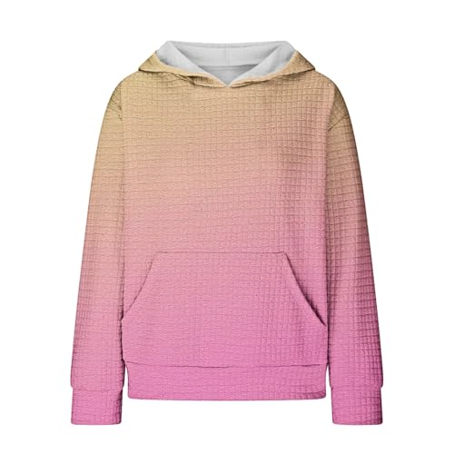 Girls Hooded Sweatshirt Waffle Hoodie Fall Gradient Preppy Tops Long Sleeve Winter Sweater With Pocket 4-11 Years3