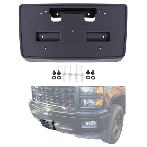 MOTOKU Front Bumper License Tag Plate Bracket Holder Cover for Chevrolet Silverado 1500 2014 2015 w/Screws