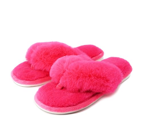 Onmygogo Plush Indoor Flip Flop Thong Slippers for Women Open Toe, Fuzzy Faux Fur Spa House Slippers2