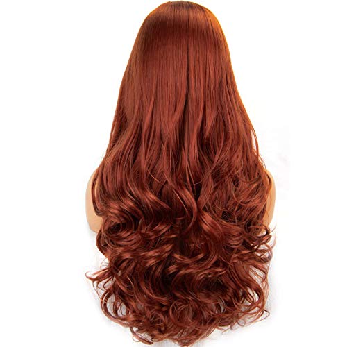 Copper Red Lace Front Wig Auburn Long Wavy Synthetic Wigs for Women 24 inches Ginger Synthetic Lace Front Wigs Glueless Heat Resistant Cosplay Costume Wig