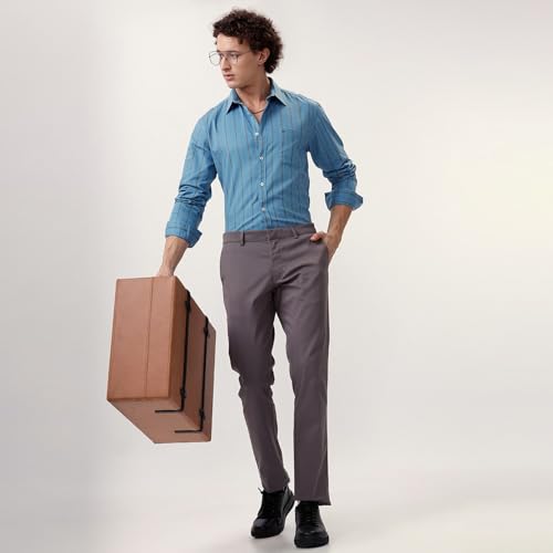Image of BASICS Premium Cotton Stretch Formal Trousers for Men | Office Pants
