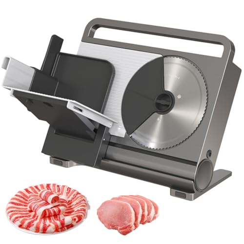 Cortadora De Carne Eléctrica, Cortadora De Carne Deli De 200 W con Hoja De Acero Inoxidable Extraíble De 19 Cm, Ajuste De Grosor De 0-15 Mm, Bloqueo para Niños, Empujador De Alimentos, para Cortar