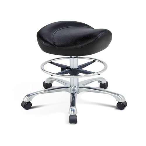 KASTELE Ergonomic Saddle Stool Swivel Rolling Saddle Chair Hydraulic Adjustable Stool with Casters for Salon,Spa,Massage,Tattoo,Medical,Dental Hygienist,Kitchen (with Casters, Black)