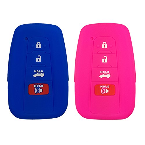 2Pcs Coolbestda Silicone Smart 4button Key Case Fob Skin Cover Protector Keyless Jacket Remote Holder for 2019 2020 2021 2022 2023 2024 Toyota Highlander Camry Avalon C-HR Prius Corolla HYQ14FBC