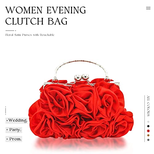 JAMBHALA Women Evening Clutch Bag Dressy Floral Satin Small Purses with Detachable Strap for Party, Prom, Formal,Red by JAMBHALA - Image 8