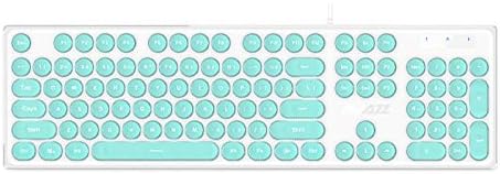 De dalt a baix view of a white Ajazz AK325 keyboard with teal round keycaps.