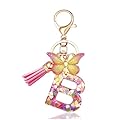 Vorysum Portachiavi Donna Con Lettera Iniziale per Ragazze e Donne Portachiavi Oro Portachiavi Con Farfalla Rosa Carina per Zaino e Borsa da Scuola-B