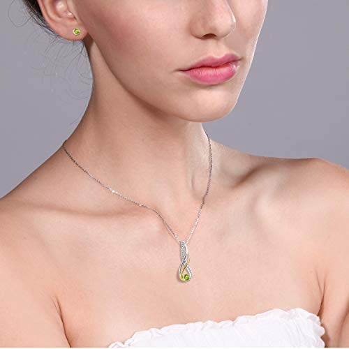 Gem Stone King 925 Sterling Silver And 10K Yellow Gold Green Peridot And Diamond Pendant Earrings Set For Women (0.94 Cttw With 18 Inch Silver Chain) #TOP1