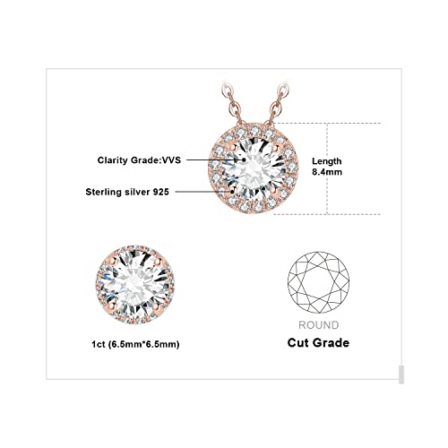 JewelryPalace Halo 1.2ct Moissanite Round Cut Pendant Necklace for Women, 14K White Yellow Rose Gold Plated 925 Sterling Silver Necklace for Her, Simulated Diamond Jewelry Sets 18 Inches Chain VVS D-F2