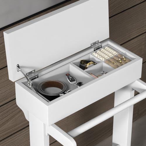 Image of Wooden Valet Stand for Men, Modern Mens Valet Stand with Tray Organizer, Shoe Shelf, Hanging Rod & Suit Rack, Freestanding Clothes Rack for Bedroom Entryway Office, White
