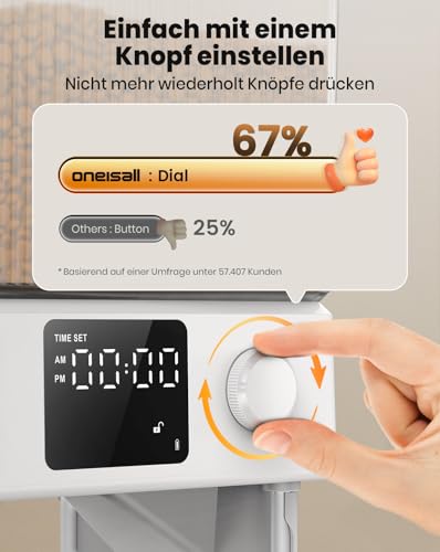 oneisall 5L Futterautomat Katze 2 Näpfe, Katzenfutter Automat mit einem Knopf, Einfache Bedienung, Futterspender für Katzen/Hunde, mit Edelstahlschüssel, Voice Recorder, weiß