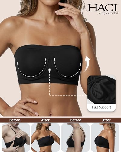 Image of HACI Women's Non Padded Strapless Bra Underwire Bandeau Seamless Multiway Supportive Tube Top