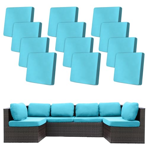 Image of 12 Pcs Stretch Patio Cushion Covers,Outdoor Couch Covers Replacement,Outdoor Couch & Sofa Slipcovers,for Patio Furniture Cushion Covers,Washable Reusable Furniture Protector (Sky Blue, Cover Only)