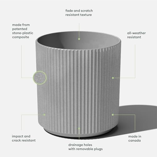 Image of Veradek Mason Series Demi Planter - Large Round Planter for Indoor or Outdoor Patio /Balcony | Made from Plastic & Concrete with Drainage Holes | Modern Decor for Flowers, Trees, Tall Plants