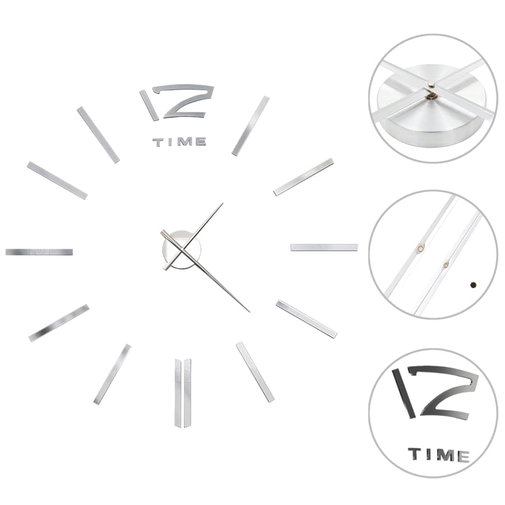 Vidaxl Silver Modern 3D Wall Clock - Diy Customizable Glossy High Shine Finish, Lightweight Design, 100 Cm Diameter Large