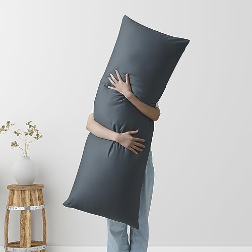 Image of 100% Egyptian Cotton Body Pillow Cover Long Pillow Case, 600 Thread Count Bed Pillow Protector with Zipper, Sateen Weave Cooling Full Body Pillowcase for Adults 20x54 Inches (1PC, Body, Dark Grey)