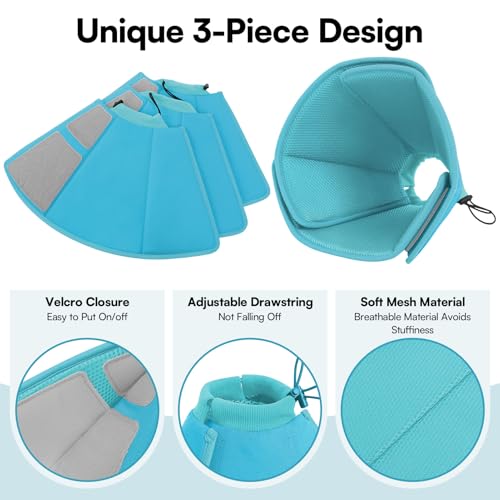 Image of Dog Cone, Soft Cone for Large Dogs After Surgery, Comfy Dog Cone | Dogs Cones to Stop Licking, Adjustable Soft Dog Cones Collar, Elizabethan Pet E-Collar for Wound Healing, LightBlue,L