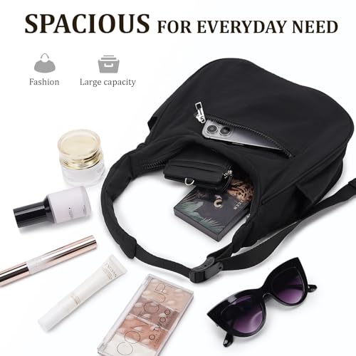 Puffer Shoulder Crescent Bag for Women Nylon Hobo Bags Purse for Women Small Quilted Bag with Adjustable Strap3