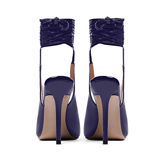 WAYDERNS Women's Slender Wrap-Around Ankle Straps Pointed Toe Slingback Patent Stiletto High Heel Pumps Shoes 4 Inch4