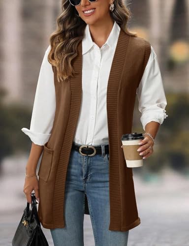 Image of IDEALSANXUN Womens Long Sweater Vest Fall Winter Open Front Sleeveless Cardigans Vest Tops