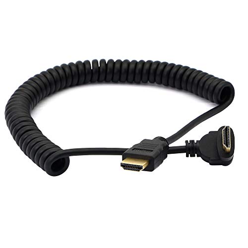 Image of Right AngleHDMI Coiled Cable,90A‚ Down Angle HDMI Male to HDMI Male Spring Spiral Cable Support 3D 1080P YOUCHENG for Camera, Monitor