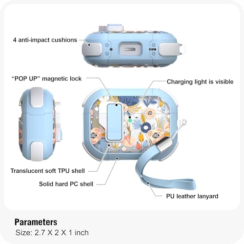 Image of Wenew Case for AirPods Pro & Pro 2 Case Cover Secure Lock Automatic Snap Switch Clip Cleaner Kit Lanyard Women Stylish Armor Full Body Hard Shell Front LED Visible (Blue, AirPods Pro & Pro 2)
