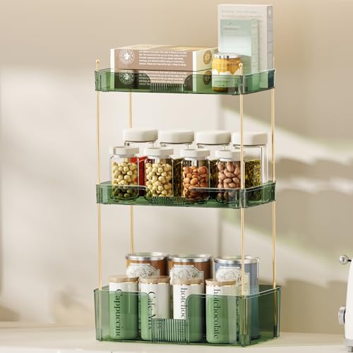 Image of Akinbas 3 Tier Bathroom Organizer Countertop Makeup Perfume Tray Skincare Organizer for Bathroom Dresser Vanity (Green)