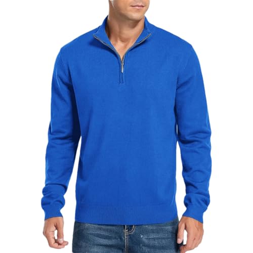 Men's Solid Color Half Zipper Knitted Pullover V-Neck Warm Simple