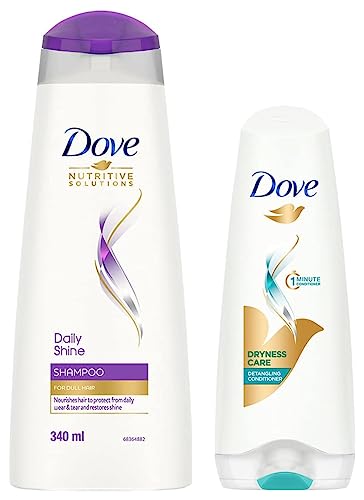 Dove Dryness Care Conditioner, 180ml And Dove Daily Shine Shampoo, 340ml
