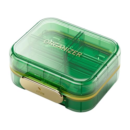 蓋付きメディシンプランナー、トラベルサイズのピルケース、ポータブル薬オーガナイザー、スーツケース用ピル収納、コンパクトなピルプランナー、軽量トラベルピルケースで毎日の投与が簡単に