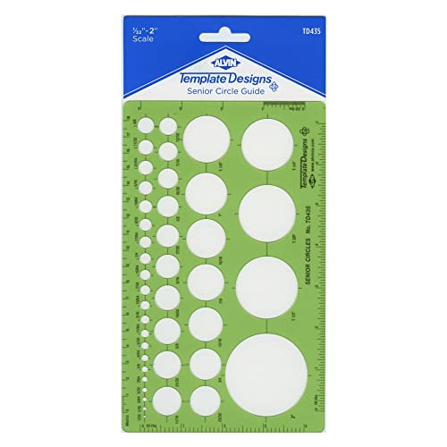 Image of Alvin, TD435, Senior Circle Guide Template, Drawing and Drafting Tool - 42 Circles, 5 x 8 x .030 Inches