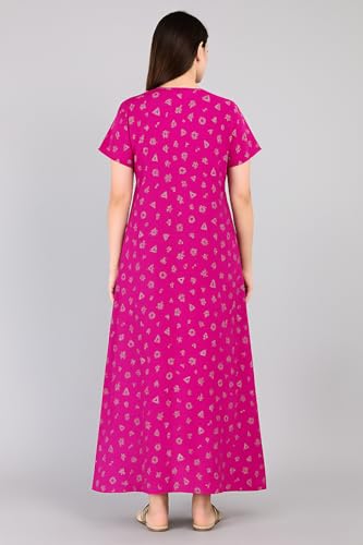 Image of Bresdk Women's Cotton Embroidered Jaipuri Nighty Gown - Pack of 2 Rajasthani Print Maxi Night Dress with Pocket - Soft & Comfortable Ladies Sleepwear & Loungewear